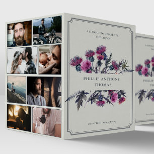 Photo Collage Obituary Scottish Thistle Funeral  Program