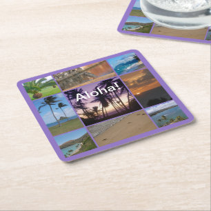 Photo Collage of Oahu, Hawaii Square Paper Coaster