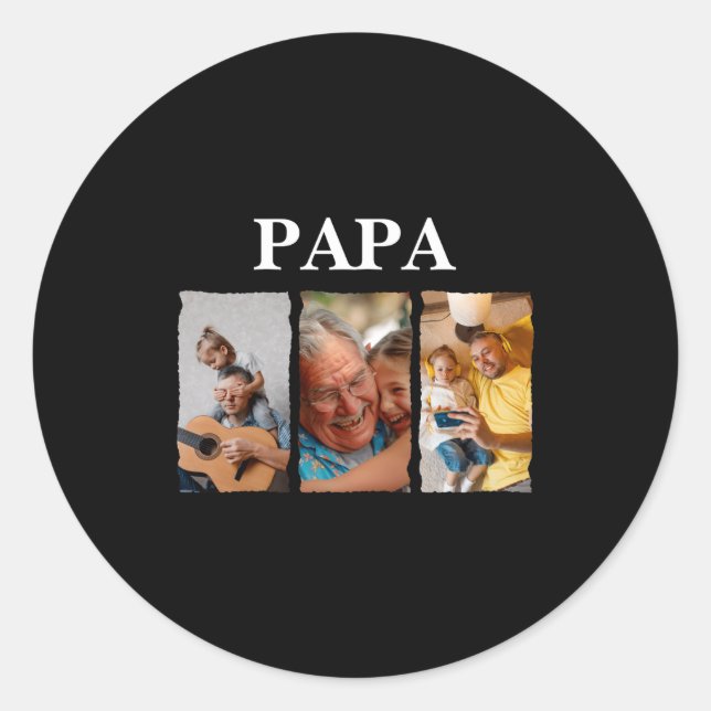 Photo Collage Papa D Gift  Classic Round Sticker (Front)