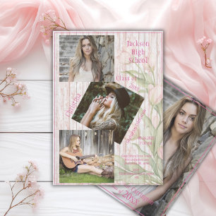 Photo Collage Personalised 4 Photo Pink Graduation Announcement