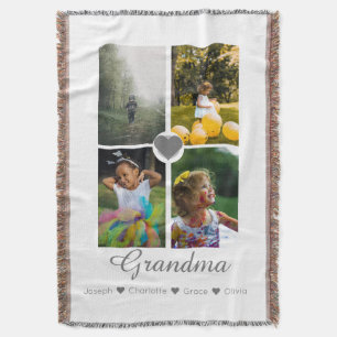 Photo Collage Personalised 4 Photos With Hearts Throw Blanket