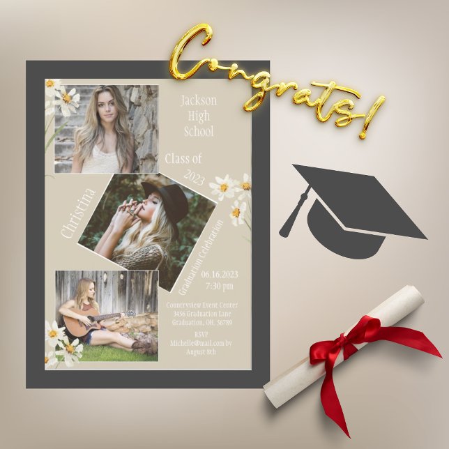 Photo Collage Personalised 4 Pictures Graduation Announcement (Creator Uploaded)