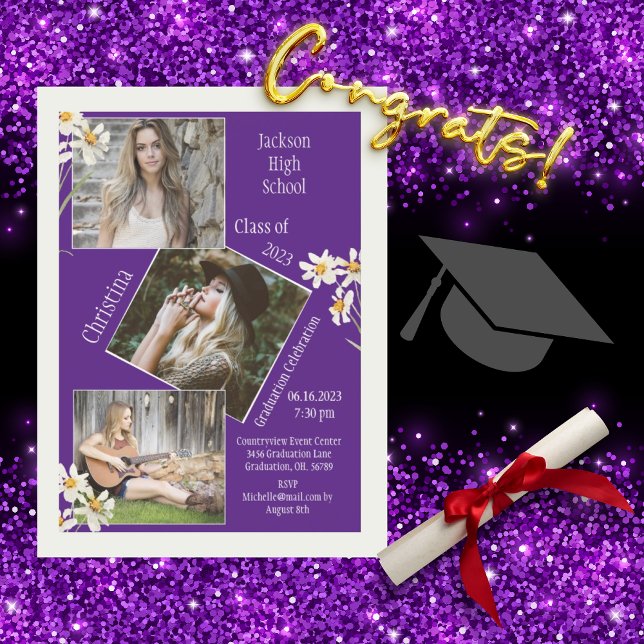 Photo Collage Personalised 4 Pictures Purple Announcement (Creator Uploaded)