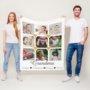 Photo Collage Personalised 9 Photos With Hearts Fleece Blanket