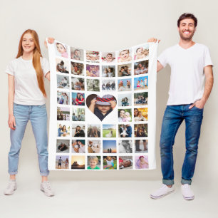 Photo Collage Personalised DIY Custom Heart Fleece Blanket