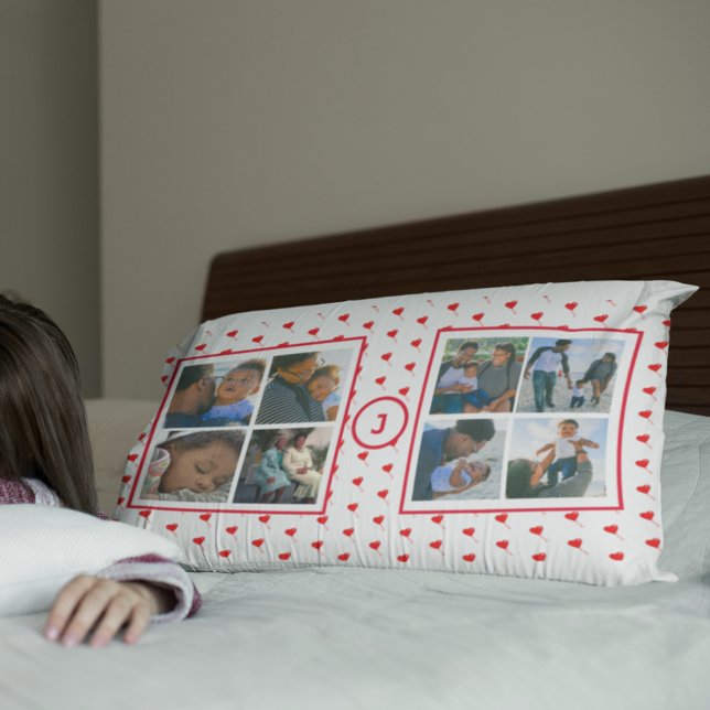 Photo Collage Personalised Family Red Hearts King Pillowcase (Photo Collage Personalized Family Red Hearts King Pillow Case)