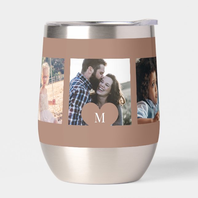 Photo collage personalised heart monogram brown (Left)