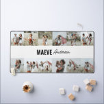 Photo collage personalised modern minimal simple desk mat<br><div class="desc">Modern minimal typography girly black and white stripe elegant simple multi photo collage unique personalised gift desk mat design.</div>