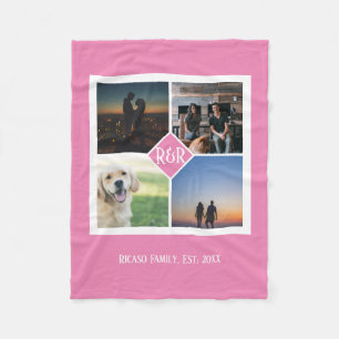 Photo Collage Personalised Monogram Custom 4 Photo Fleece Blanket