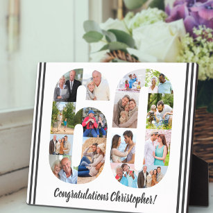 Photo Collage Personalised Number 60 Birthday Plaque