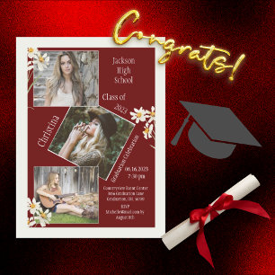 Photo Collage Personalised Red Graduation Announcement