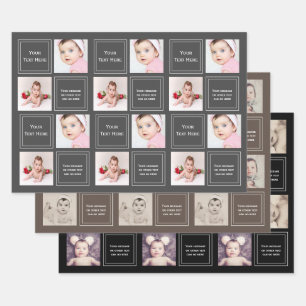 Photo Collage Personalised Template Wrapping Paper Sheet