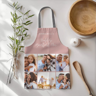 Photo collage pink girly modern mum mothers day apron