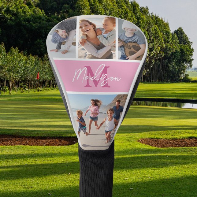 Photo Collage Pink Monogram Golf Head Cover (Creator Uploaded)