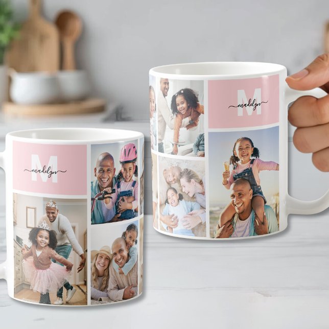 Photo Collage Pink Monogram Picture Coffee Mug (Photo Collage Pink Monogram Picture Coffee Mug )