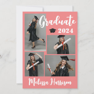 Photo Collage Pink Peach Graduation Announcement