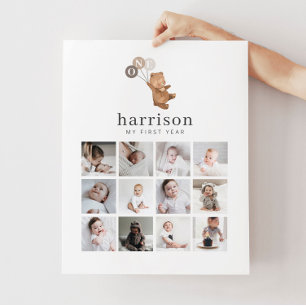 Photo Collage Poster - Bear Brown 3 Balloons