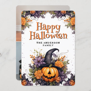 Photo Collage Pumpkin Witch Hat Halloween Card