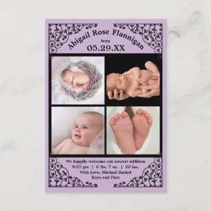 Photo Collage Purple Lace - 3x5 Birth Announcement