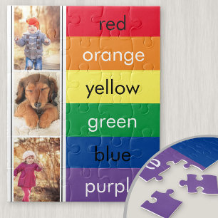 Photo Collage Rainbow Learn Colours Personalised Jigsaw Puzzle