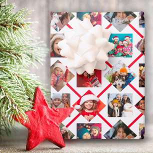 Photo Collage Red Holiday Wrapping Paper Sheet