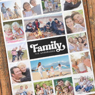 Photo Collage Retro Family 16 Pictures Fleece Blanket