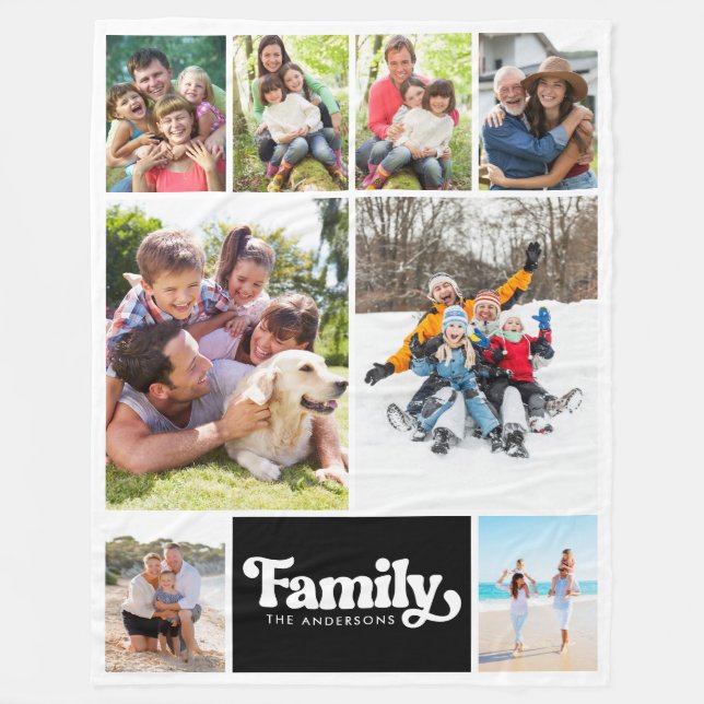 Photo Collage Retro Family 8 Pictures Fleece Blanket (Front)