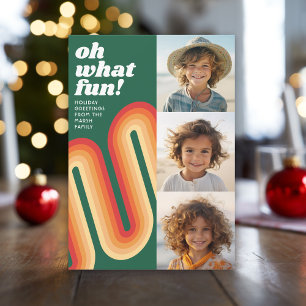 Photo Collage - Retro Stripes Curve - Oh What Fun Holiday Card