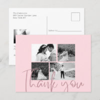 Photo Collage Rose Elegant Wedding Thank You