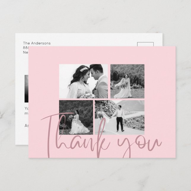 Photo Collage Rose Elegant Wedding Thank You Postcard (Front/Back)