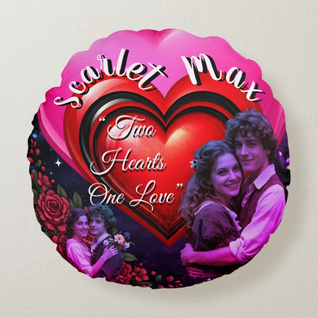 Photo Collage Round Pillow Valentine's Day (Front)