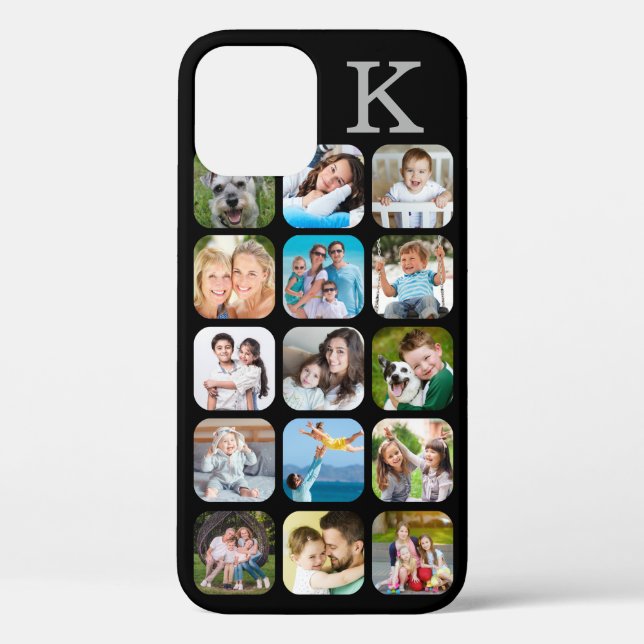 Photo Collage Rounded Corners Monogram Black Case- Case-Mate iPhone Case (Back)