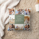 Photo collage sage green girly modern mothers day cushion<br><div class="desc">Photo collage sage green girly modern mothers day typography home decor pillow design. Modern script text design. Part of a collection.</div>