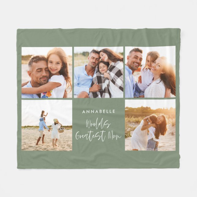 Photo collage sage green girly modern mothers day fleece blanket (Front (Horizontal))
