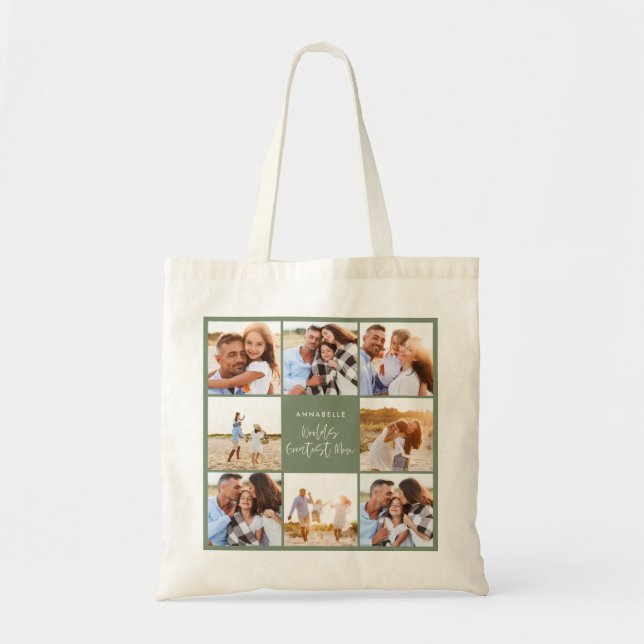 Photo collage sage green girly modern mothers day  tote bag (Front)