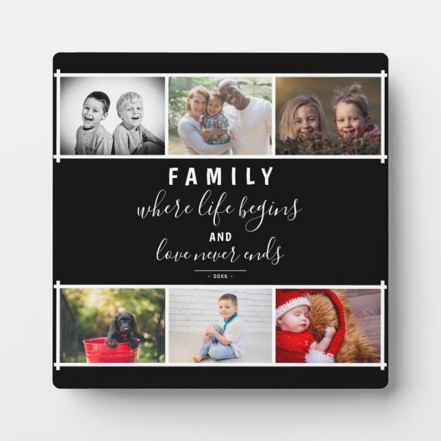 Photo Collage Script Black Family Keepsake Saying Plaque (Front)