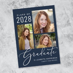 Photo Collage Script Blue Graduation Announcement