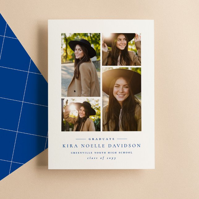 Photo collage simple blue graduation announcement (Creator Uploaded)