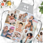 Photo Collage Simple Elegant Picture Apron<br><div class="desc">This personalised apron features a simple 7-photo collage with a grey panel at the top, showcasing a white initial and black script name monogram for a clean, classic look. The collage wraps the apron with your favourite images—whether it’s family memories, vacation snapshots, pets, or everyday moments. Perfect for Mother’s Day,...</div>
