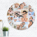 Photo Collage Simple Elegant Picture Large Clock<br><div class="desc">This personalised clock features a simple 8-photo collage, making it a fun and meaningful keepsake for any occasion. Each photo slot lets you highlight favourite memories—whether it’s family moments, vacation snapshots, pets, friends, or anything else you love. A great gift for Father’s Day, Mother’s Day, birthdays, Christmas, or just because....</div>