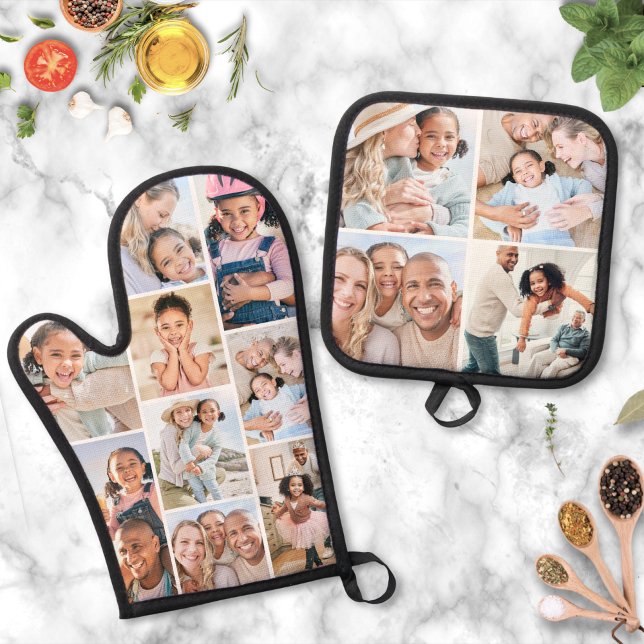 Photo Collage Simple Elegant Picture Oven Mitt & Pot Holder Set (Photo Collage Simple Elegant Picture Oven Mitt & Pot Holder Set )
