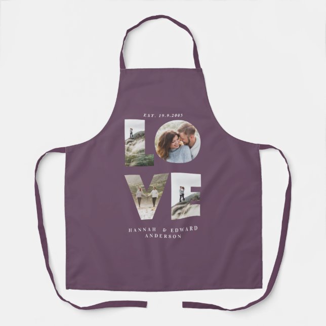 Photo collage simple modern personalised purple apron (Front)