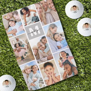 Photo Collage Simple Monogram Picture Golf Towel