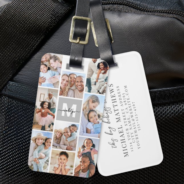 Photo Collage Simple Monogram Picture Luggage Tag (Photo Collage Simple Monogram Picture Luggage Tag)