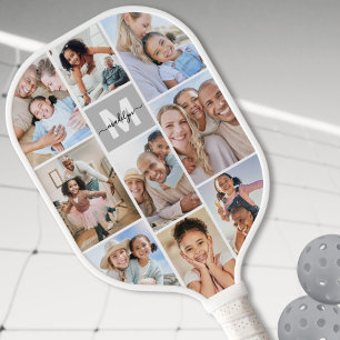 Photo Collage Simple Monogram Picture Pickleball Paddle
