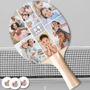 Photo Collage Simple Monogram Picture Ping Pong Paddle