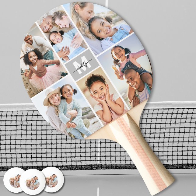 Photo Collage Simple Monogram Picture Ping Pong Paddle (Photo Collage Simple Monogram Picture Ping Pong Paddle)