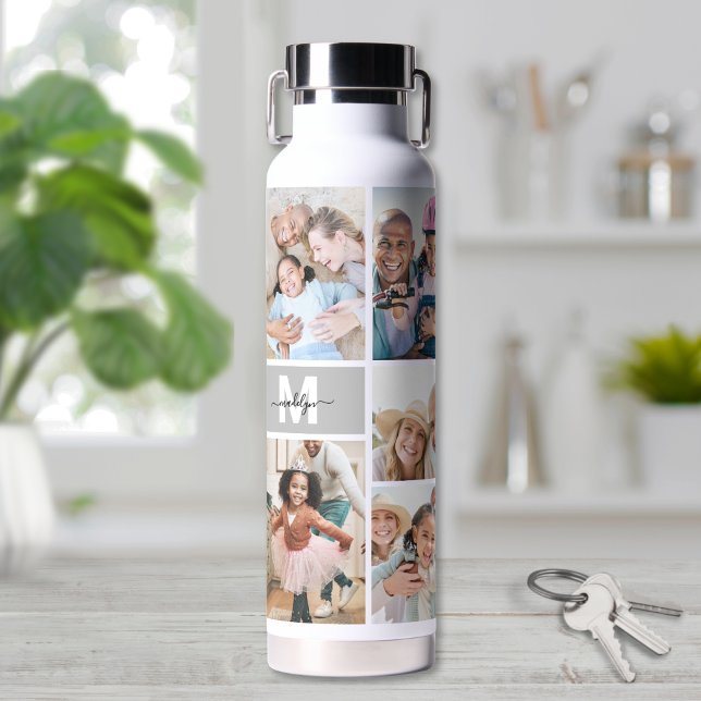Photo Collage Simple Monogram Picture Water Bottle (Photo Collage Simple Monogram Picture Water Bottle)