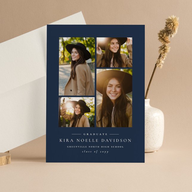 Photo collage simple navy graduation announcement (Creator Uploaded)