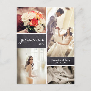 Photo Collage Spanish Rustic Wedding "Gracias" Postcard